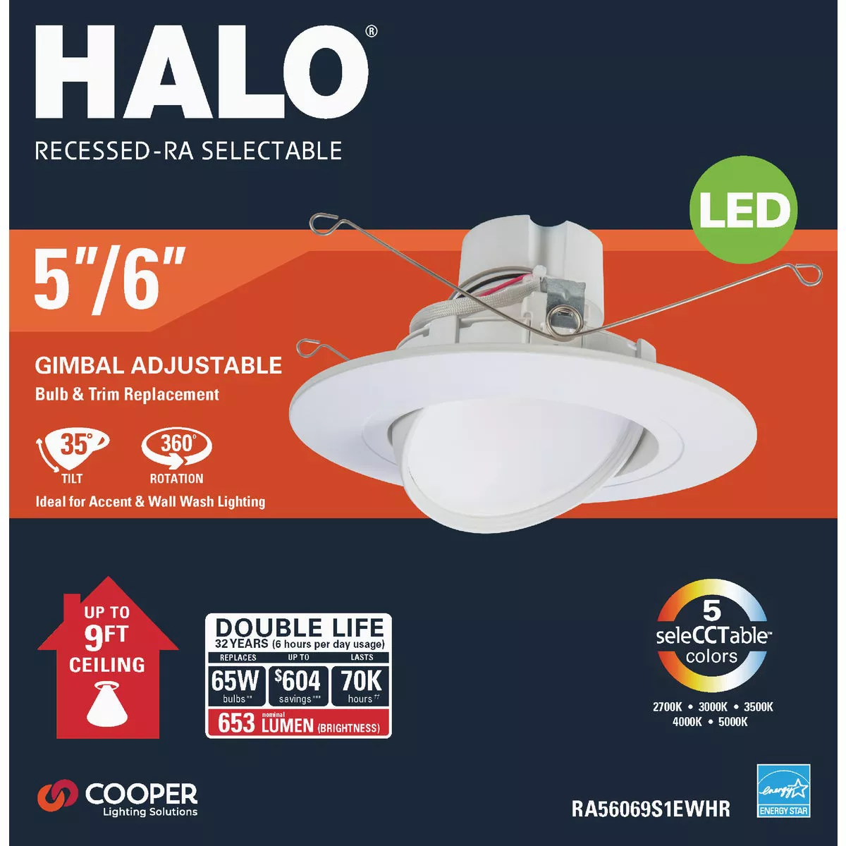 HALO 5 In./6 In. Retrofit IC Rated White LED Selectable Color Temperature Recessed Light Kit - photo 2