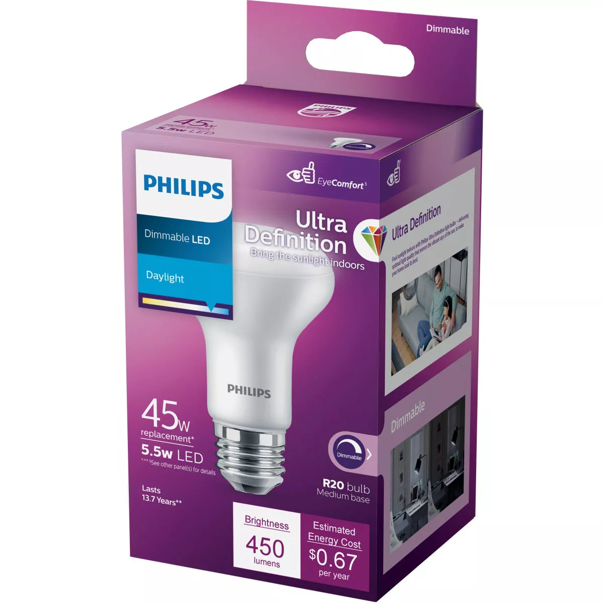 Philips Ultra Definition 45W Equivalent Daylight R20 Medium Dimmable LED Floodlight Light Bulb - photo 4