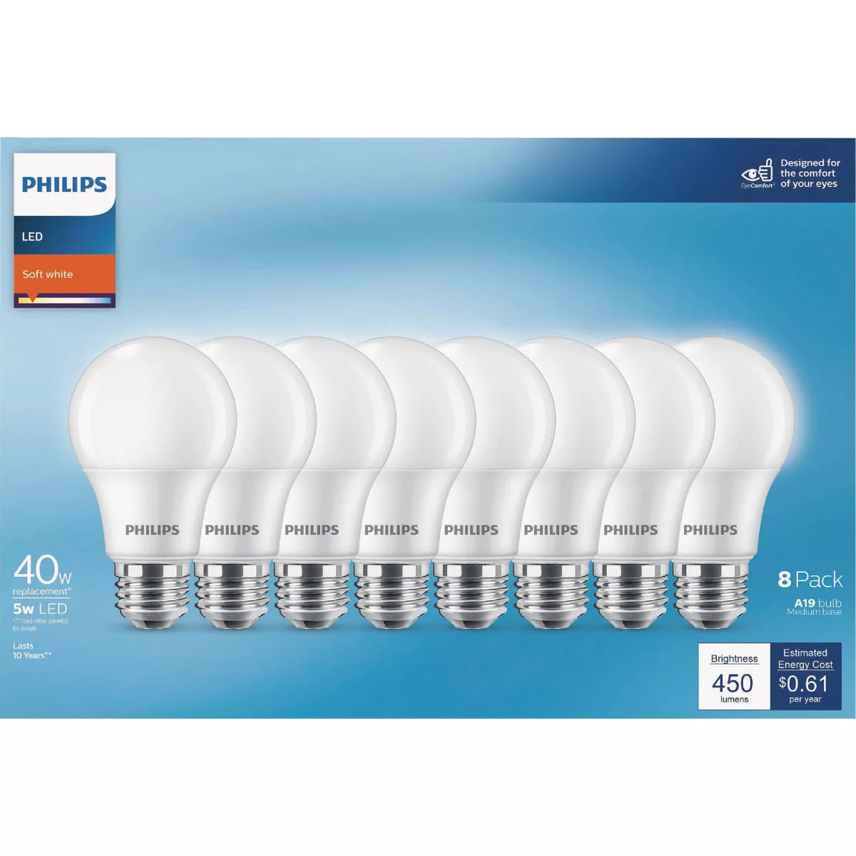Philips 40W Equivalent Soft White A19 Medium LED Light Bulb (8-Pack) - photo 2
