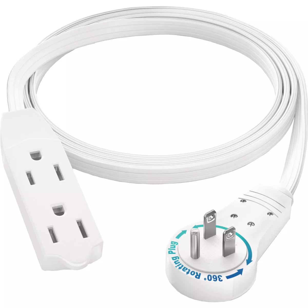 Maximm 3 Ft. 16/3 White 3-Outlet 360 Deg. Rotating Plug Extension Cord With Removable Hook