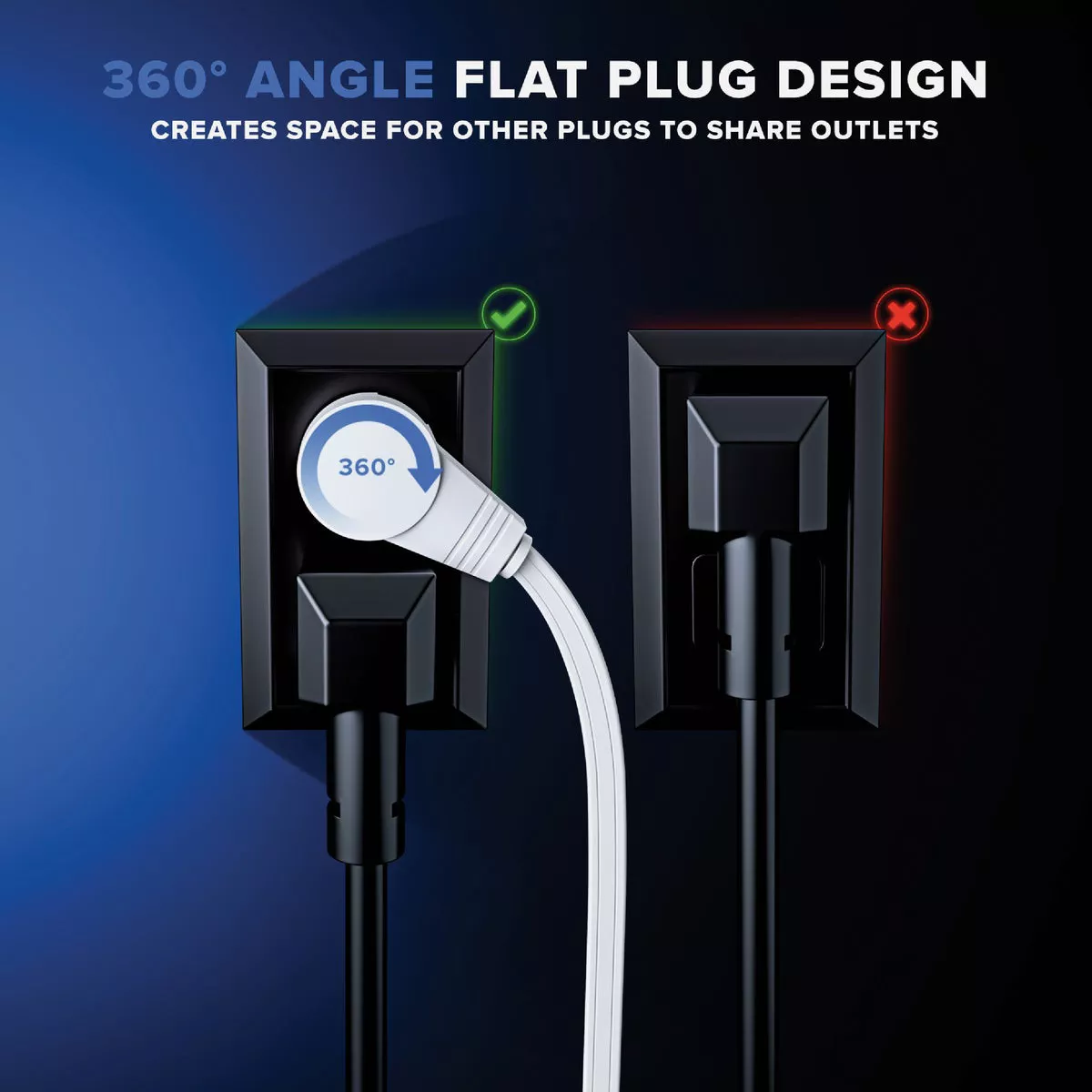 Maximm 3 Ft. 16/3 White 3-Outlet 360 Deg. Rotating Plug Extension Cord With Removable Hook - photo 3