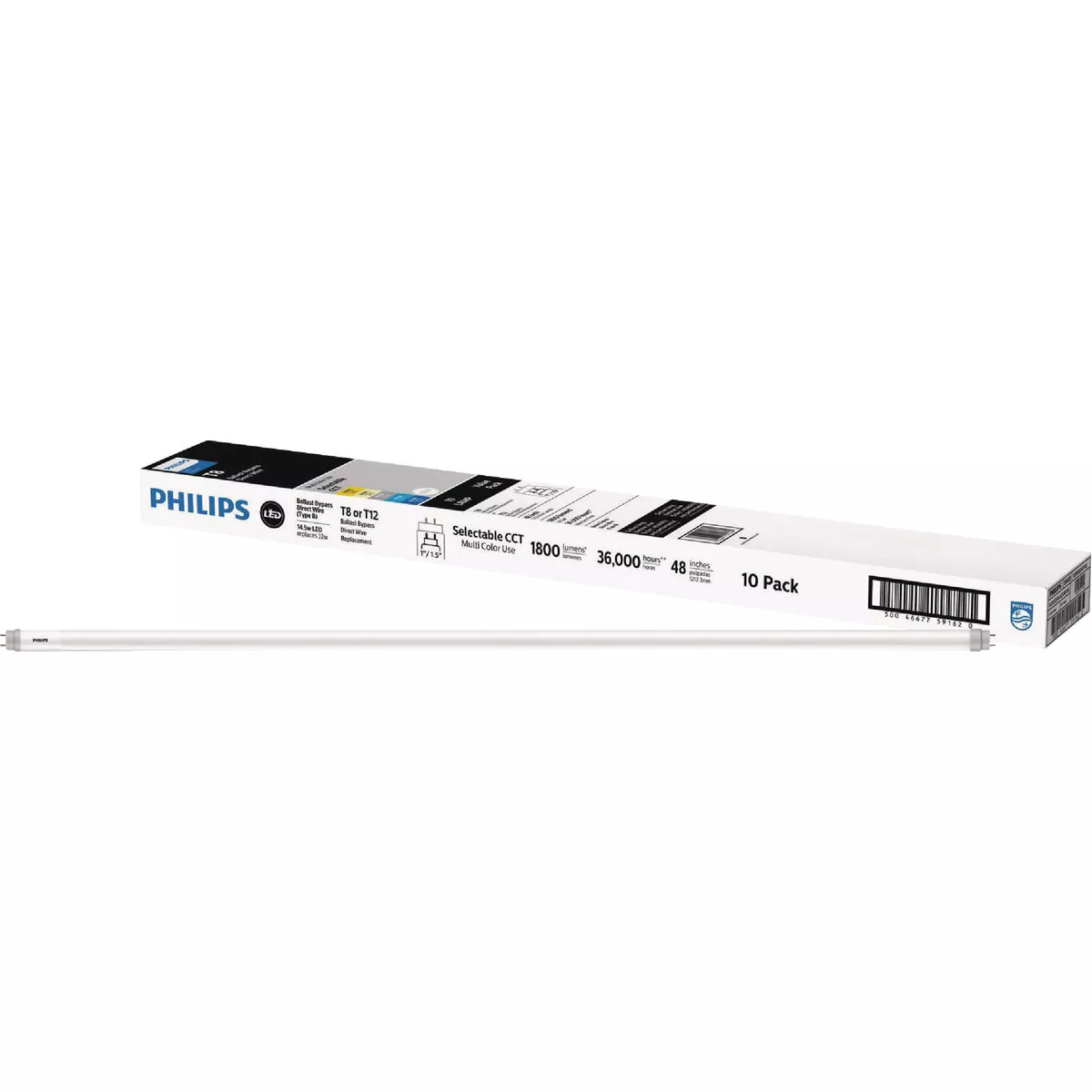 Philips InstantFit 32W Equivalent 48 In. T8 Type A Multi-CCT LED Tube Light Bulb (10-Pack)
