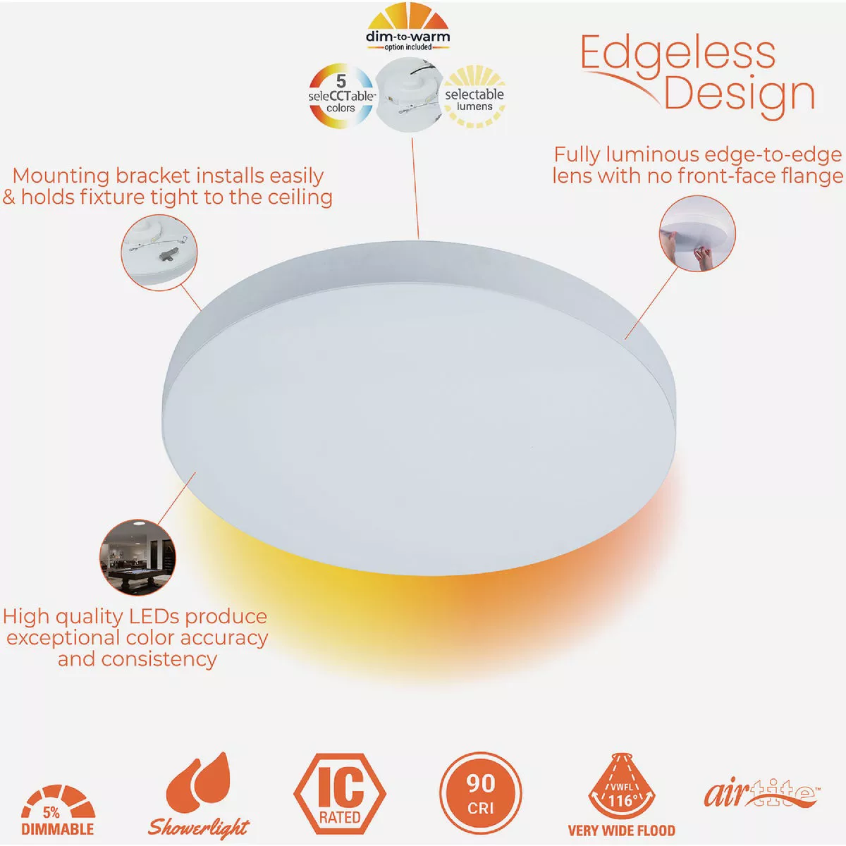 Halo 14 In. CCT & Lumen Selectable LED Round Disc Surface Mount Downlight - photo 6