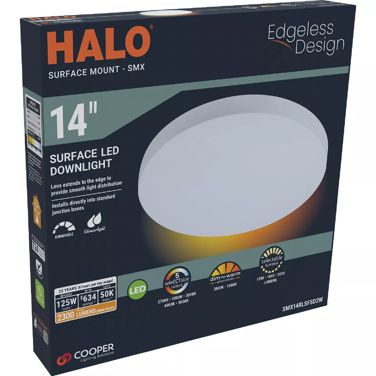 Halo 14 In. CCT & Lumen Selectable LED Round Disc Surface Mount Downlight - photo 2