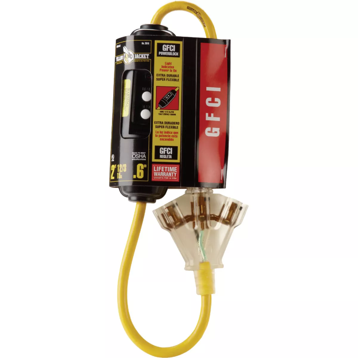 Yellow Jacket 2 Ft. 12/3 Yellow 3-Outlet GFCI Extension Cord - photo 2