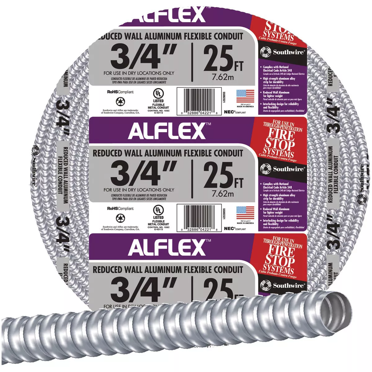Southwire 3/4 In. x 25 Ft. Aluminum Flexible Flexible Metal Conduit