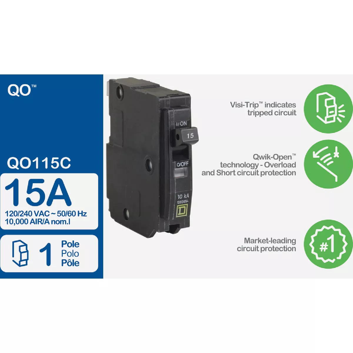 Square D QO 15A Single-Pole Standard Trip Circuit Breaker - photo 2