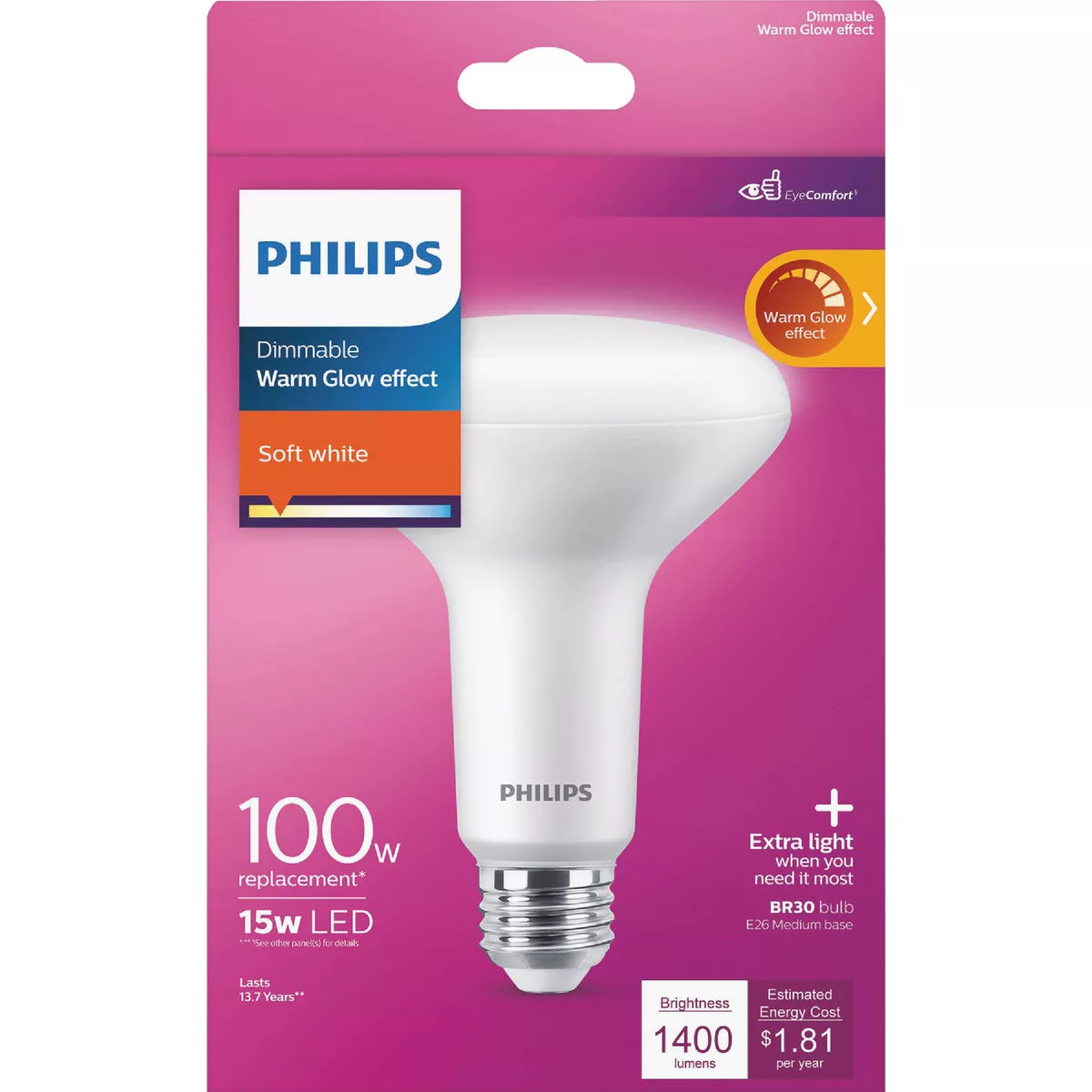 Philips Warm Glow 100W Equivalent Soft White BR30 Medium Dimmable LED Floodlight Light Bulb - photo 2