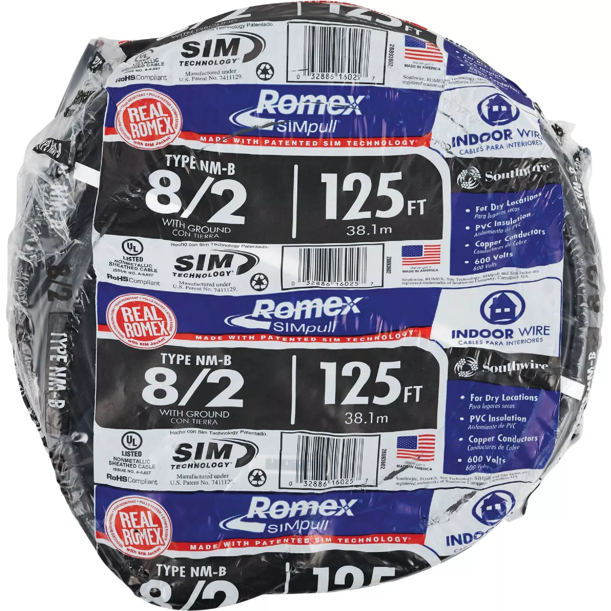 Romex 125 Ft. 8/2 Stranded Black NMW/G Electrical Wire - photo 2