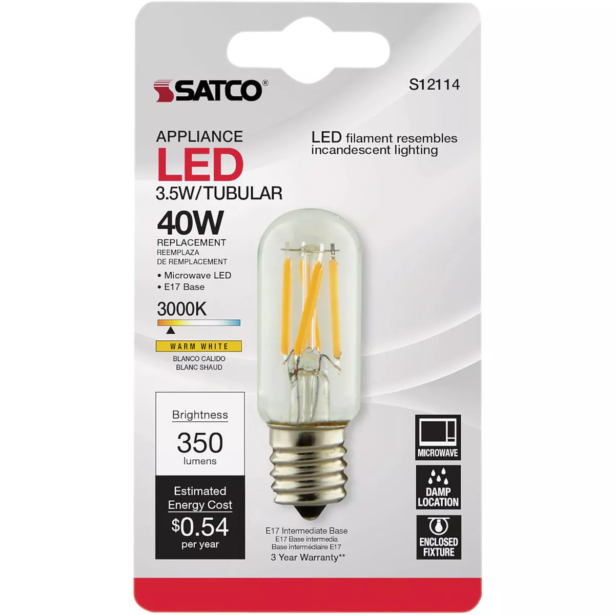 Satco Nuvo 40W Equivalent Warm White T7 Intermediate Base LED Special Purpose Appliance Light Bulb - photo 2