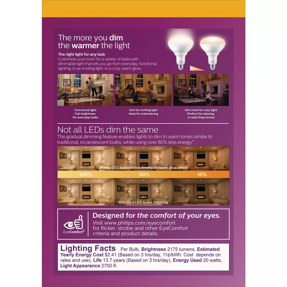 Philips Warm Glow 150W Equivalent Soft White BR40 Medium Dimmable LED Floodlight Light Bulb - photo 4