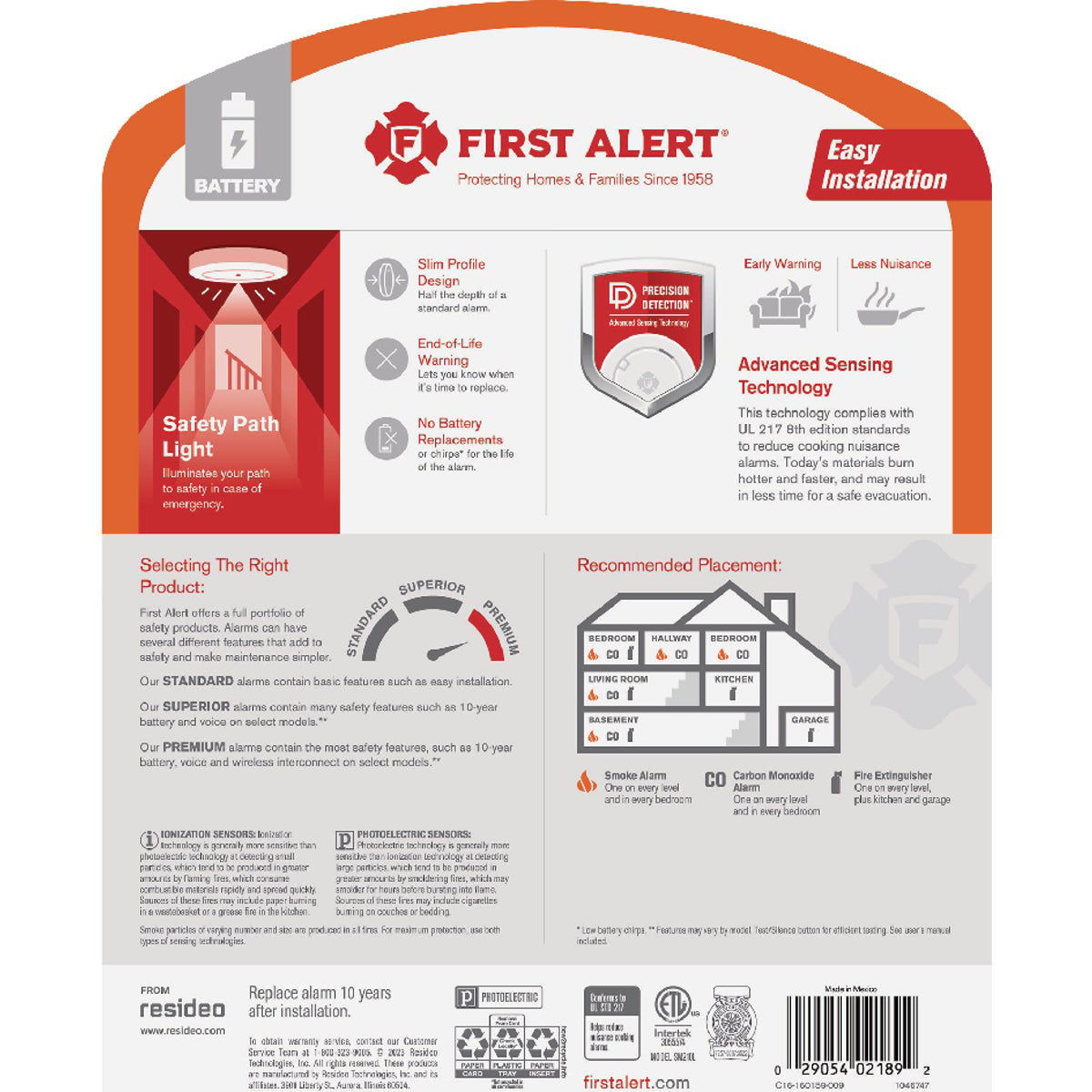 BRK SM210L Photoelectric Smoke Alarm - 10-Year Sealed Lithium Battery, 85dB