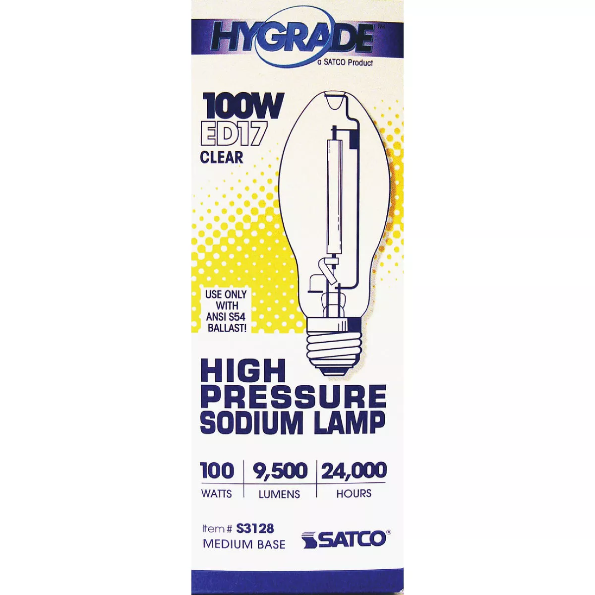 Satco 100W Clear ED17 Medium High-Pressure Sodium High-Intensity Light Bulb - photo 2