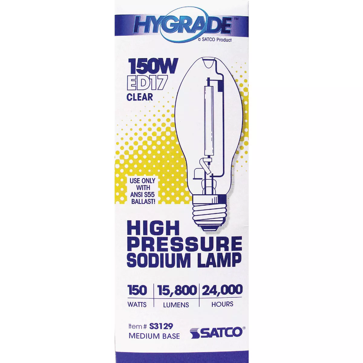 Satco 150W Clear ED17 Medium High-Pressure Sodium High-Intensity Light Bulb - photo 2
