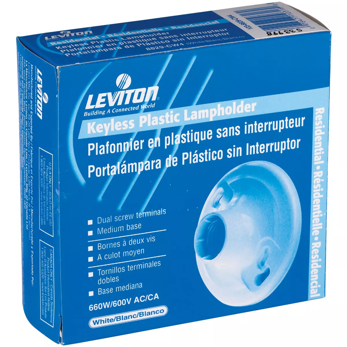 Leviton White Plastic Incandescent Lampholder with 4 Terminal Screws - photo 2