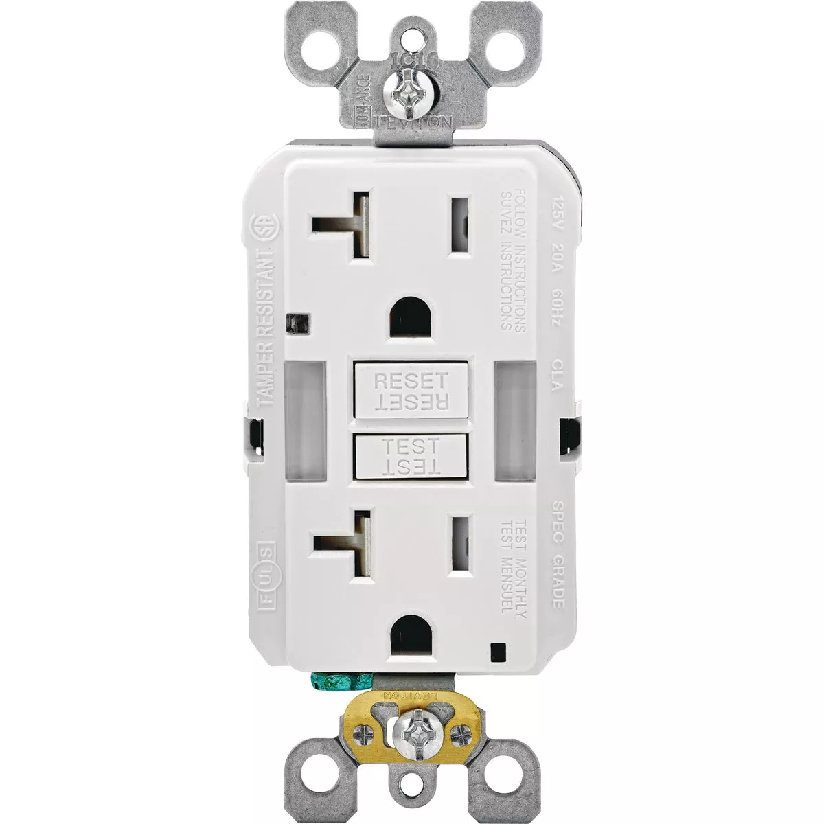 Leviton SmartLockPro Self-Test 20A White Tamper Resistant 5-20R GFCI Outlet
