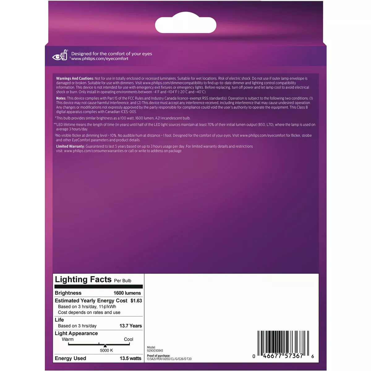 Philips Ultra Definition 100W Equivalent Daylight A19 Medium Dimmable LED Light Bulb, Clear (2-Pack) - photo 5