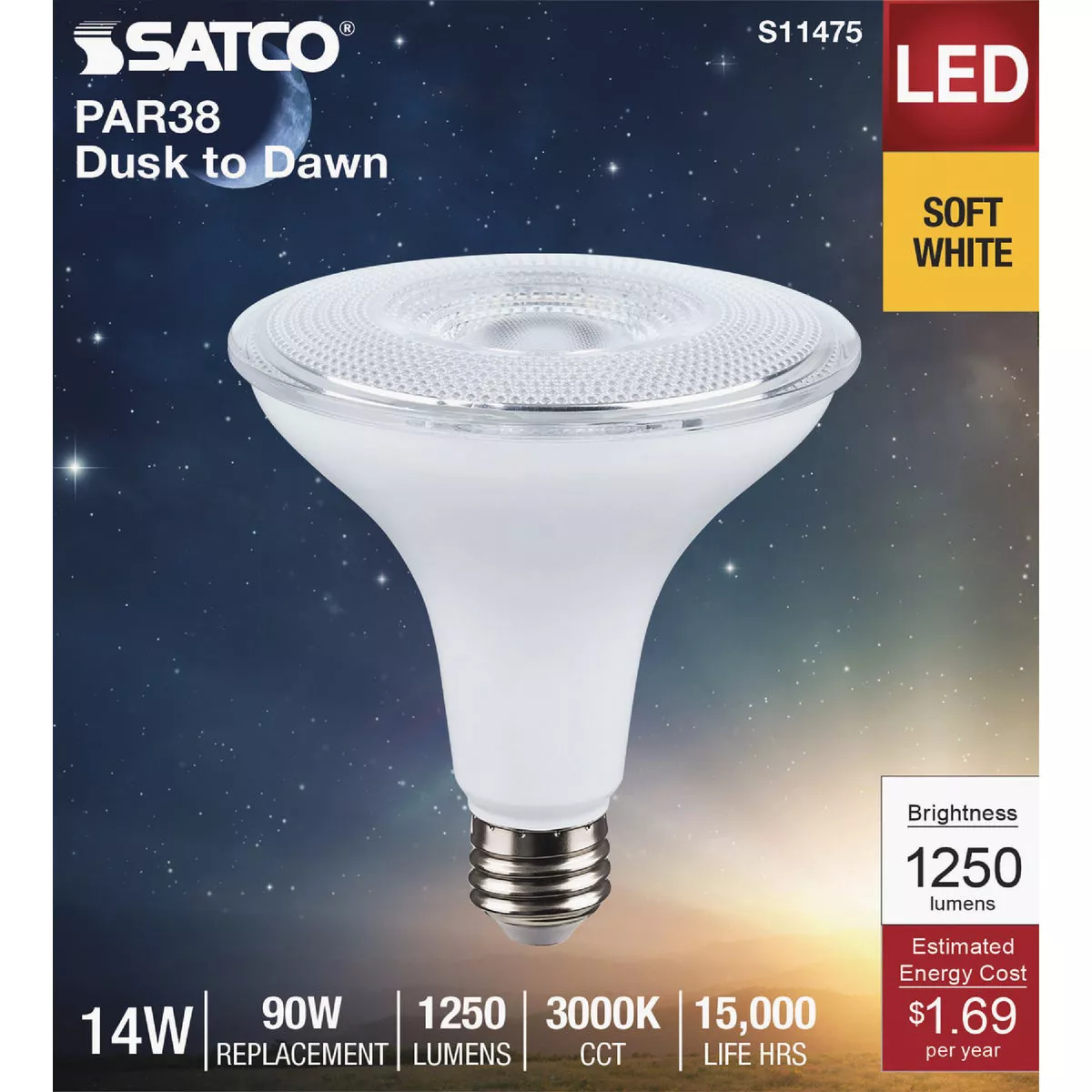 Satco 90W Equivalent PAR38 Medium Base 3000K Dusk to Dawn LED Light Bulb - photo 2