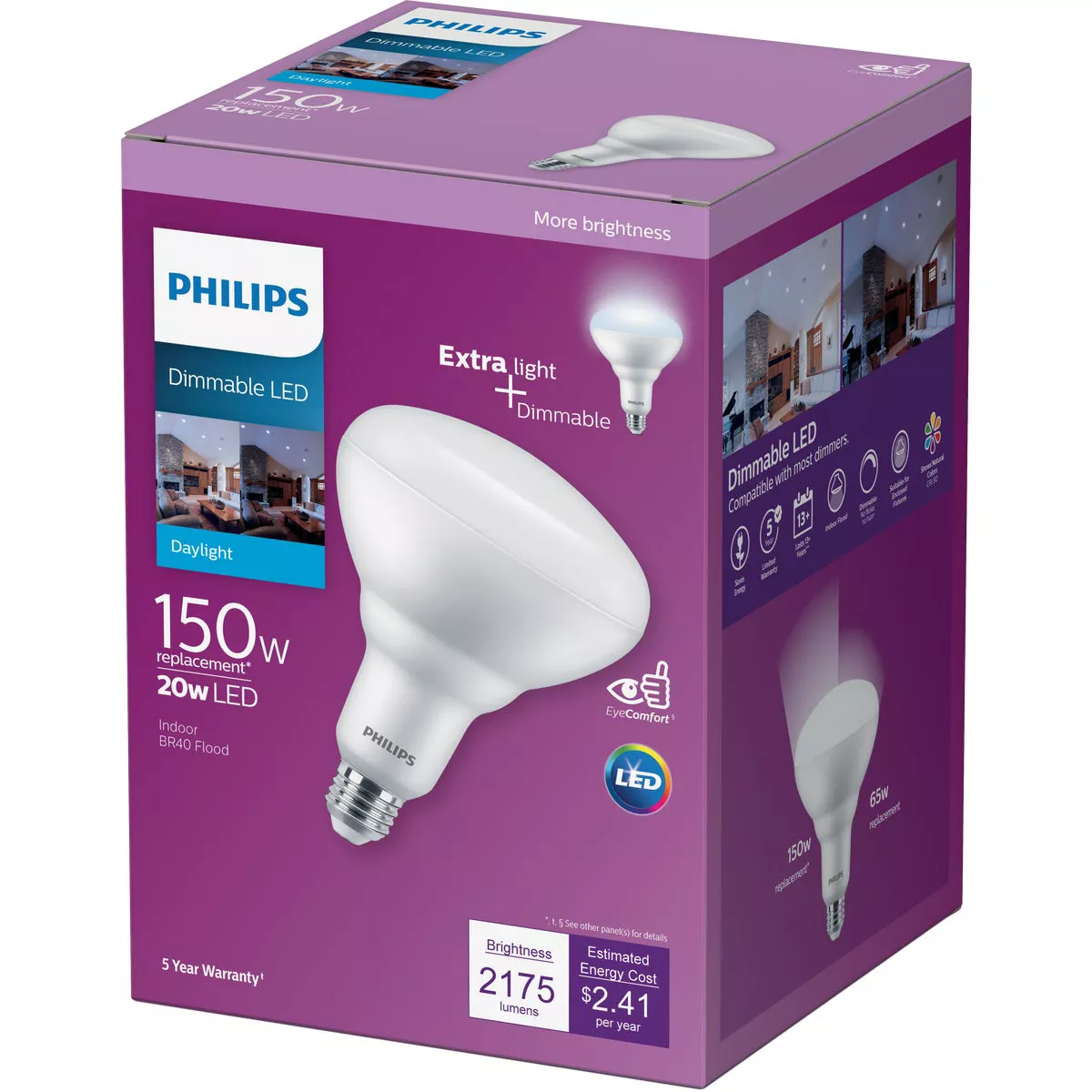 Philips 150W Equivalent Daylight BR40 Medium Dimmable LED Floodlight Light Bulb - photo 2