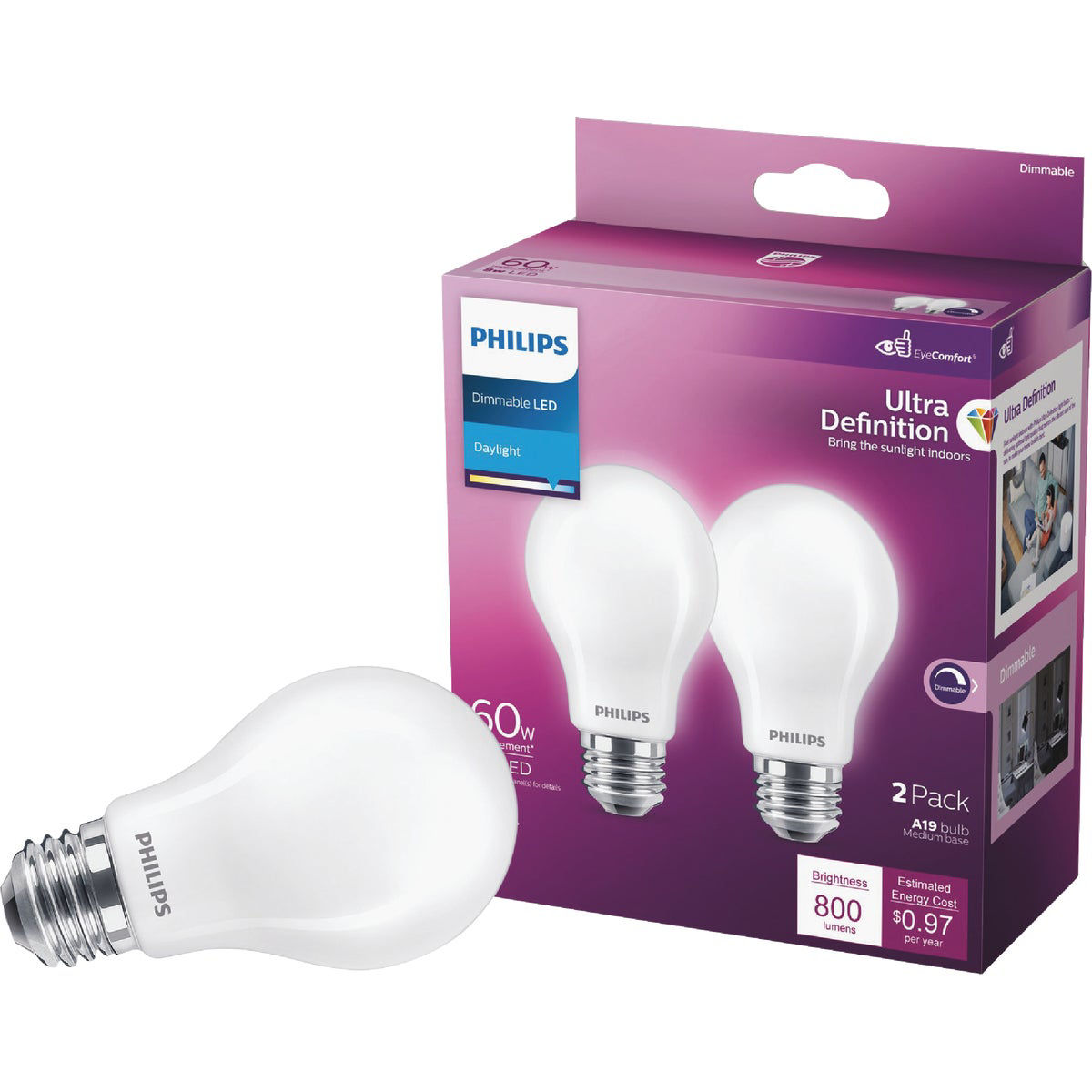 Philips Ultra Definition 60W Equivalent Daylight A19 Medium LED Light ...