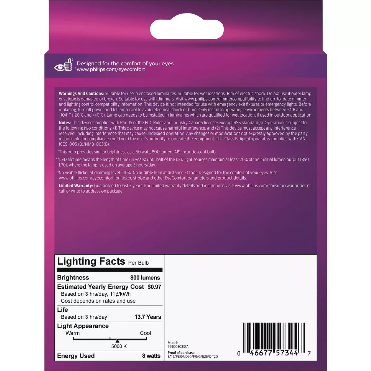 Philips Ultra Definition 60W Equivalent Daylight A19 Medium LED Light Bulb, Frosted (2-Pack) - photo 3