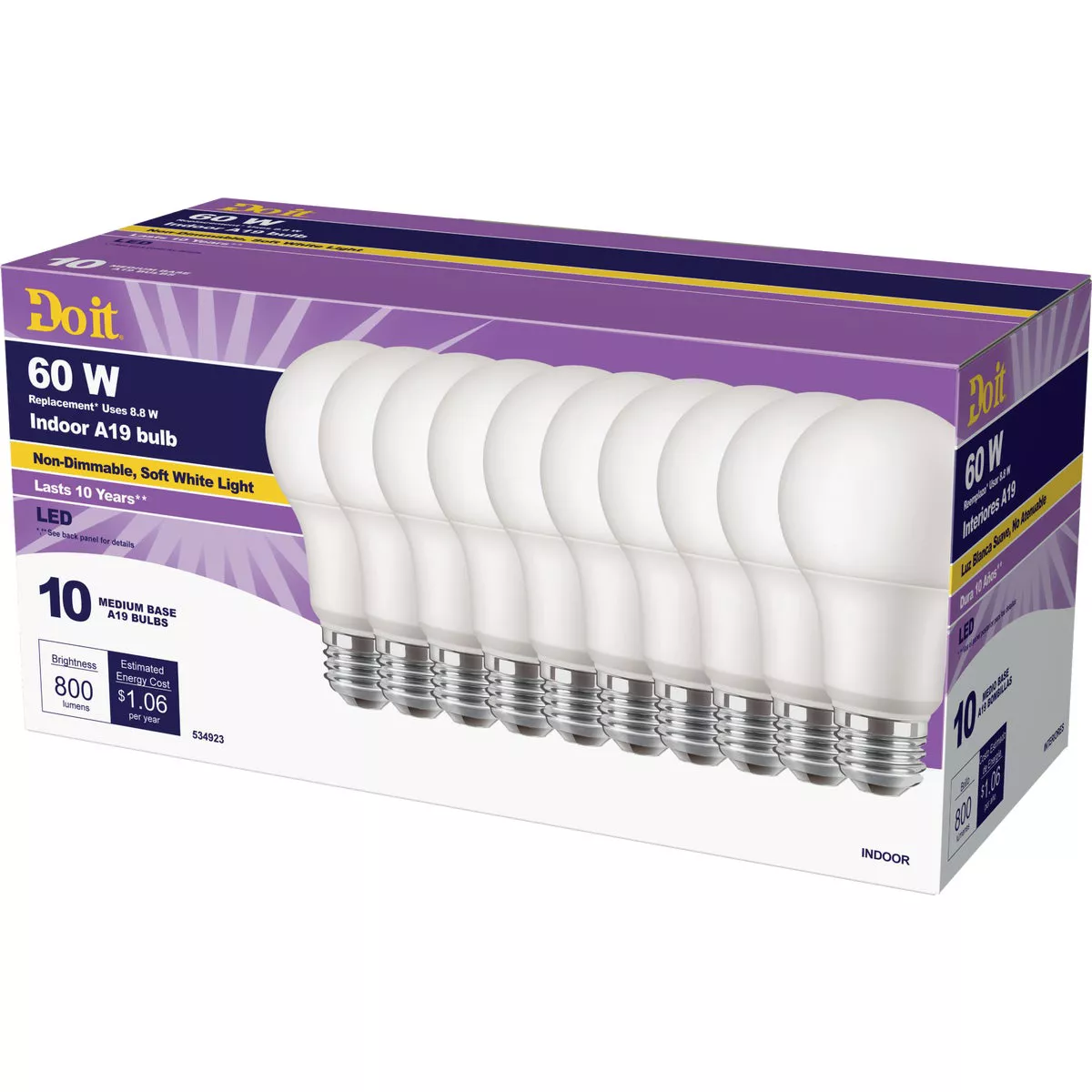 Do it 60W Equivalent Soft White A19 Medium LED Light Bulb, Title 20 (10-Pack) - photo 2