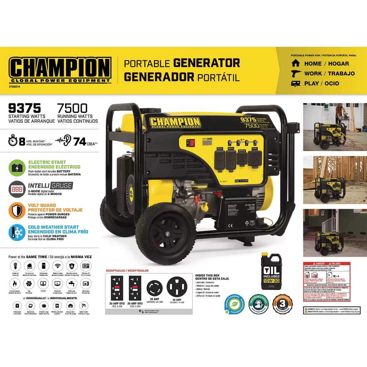 Champion 7500W Gasoline Powered Electric Start Portable Generator (California Compliant) - photo 2