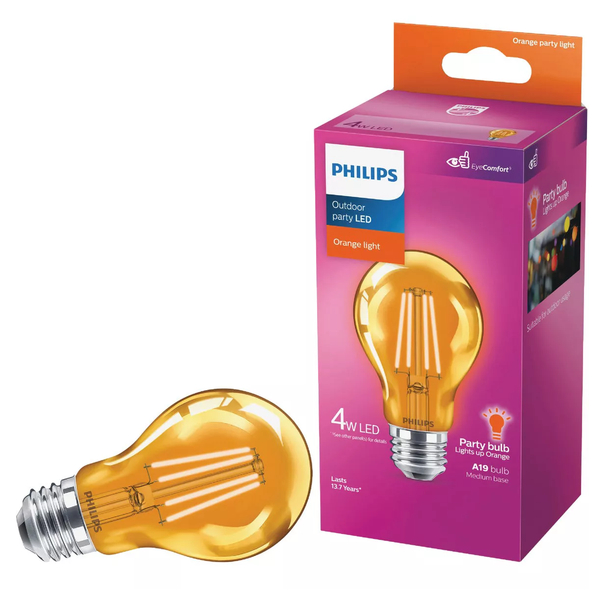 Philips Orange A19 Medium 4W Indoor/Outdoor LED Decorative Party Light Bulb