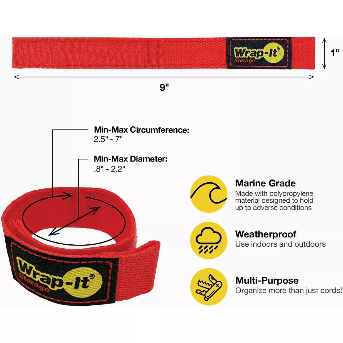 Wrap-It Storage Quick-Straps 9 In. Red Weatherproof Hook & Loop Strap (4-Pack) - photo 6