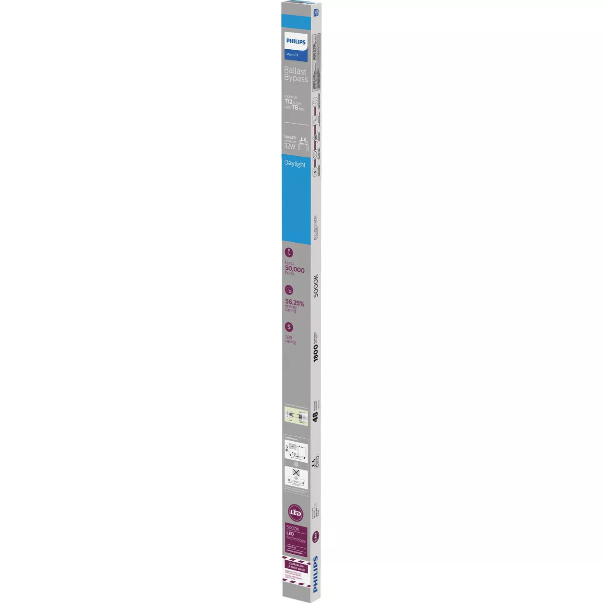 Philips Ballast Bypass 32W Equivalent 48 In. Daylight T8 Bi-Pin LED Tube Light Bulb (2-Pack) - photo 2