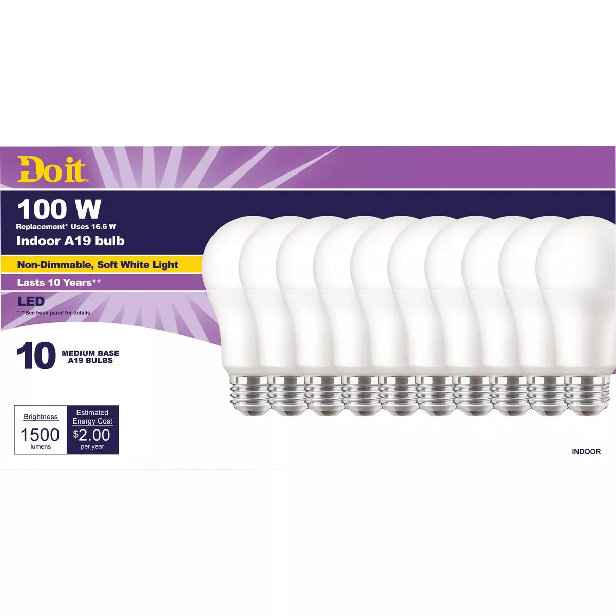 Do it 100W Equivalent Soft White A19 Medium LED Light Bulb, Title 20 (10-Pack) - photo 2