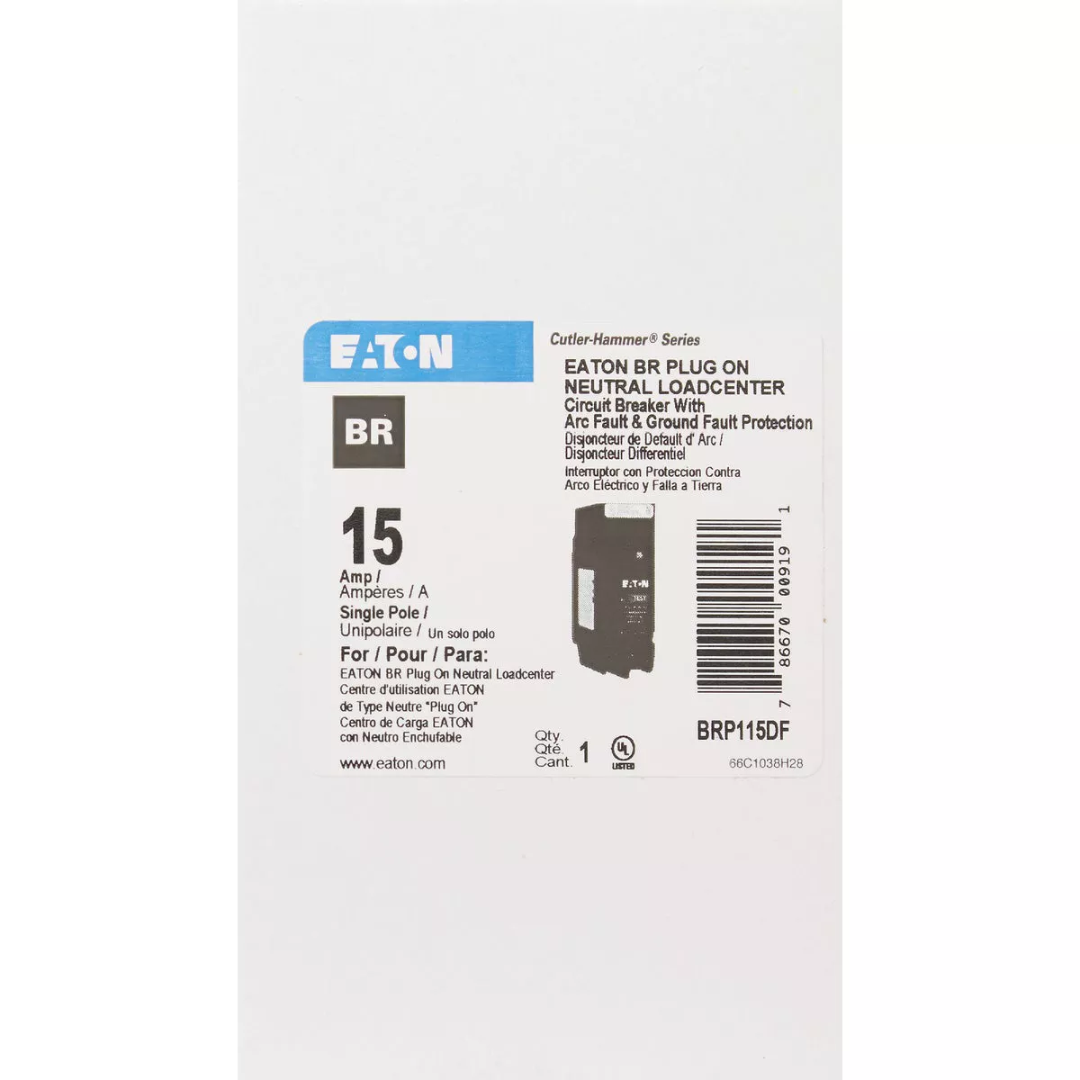 Eaton BR 15A Single-Pole AFCI/GFCI Circuit Breaker - photo 2
