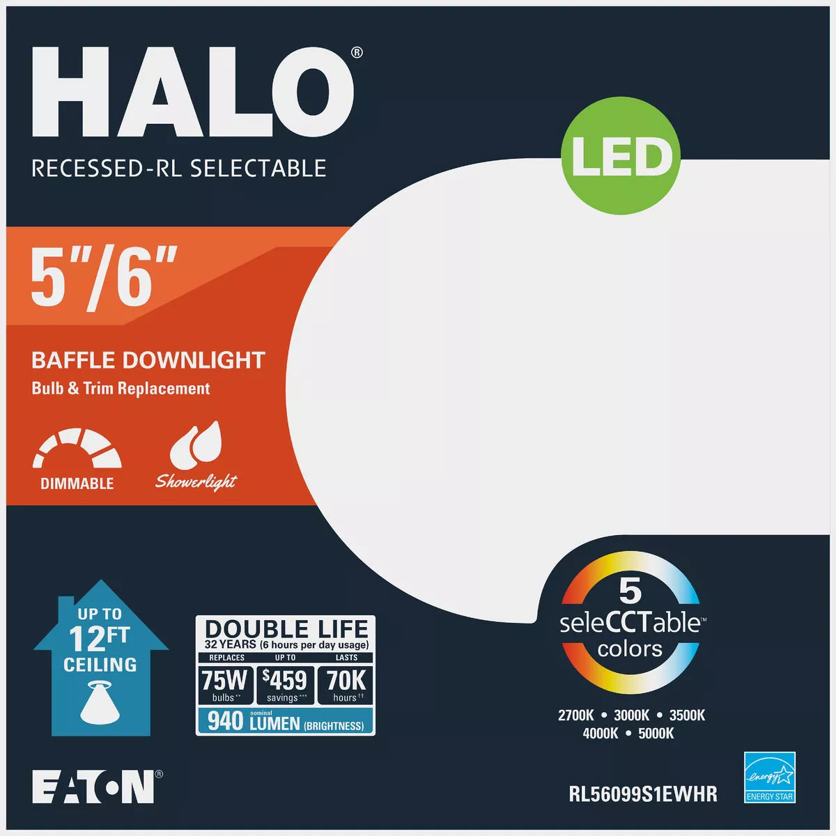Halo 5 In./6 In. Retrofit Baffle Selectable Color Temperature LED ...