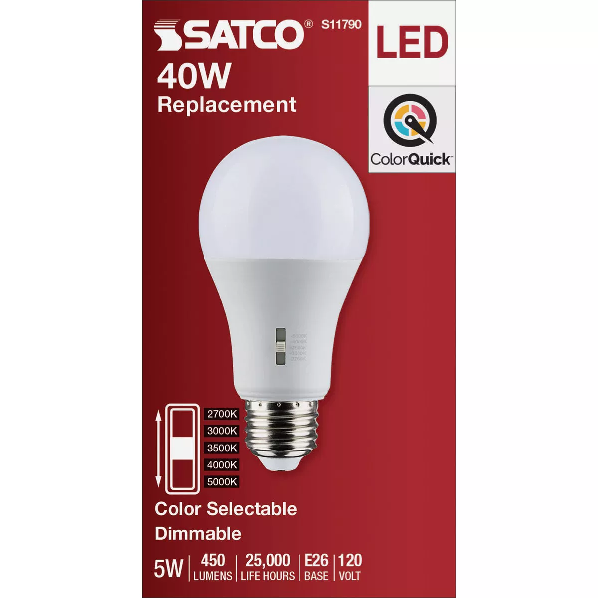 Satco 40W Equivalent 5CCT-Selectable A19 Dimmable Traditional LED Light Bulb - photo 2
