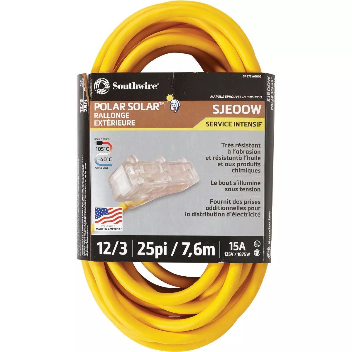 Coleman Cable Polar Solar 25 Ft. 12/3 Cold Weather 3-Outlet Extension Cord - photo 2