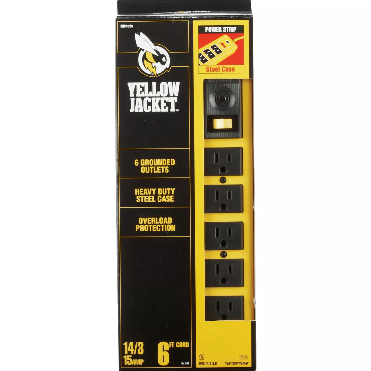 Yellow Jacket 6-Outlet Yellow Metal Power Strip with 6 Ft. Cord - photo 2