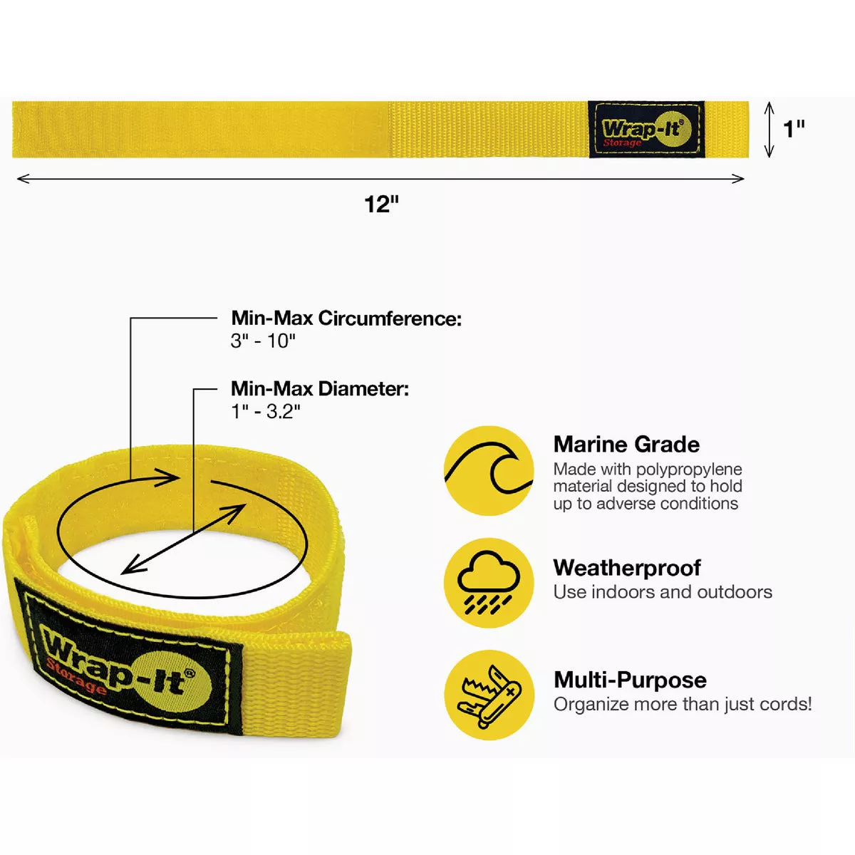 Wrap-It Storage Quick-Straps 12 In. Yellow Weatherproof Hook & Loop Strap (4-Pack) - photo 7