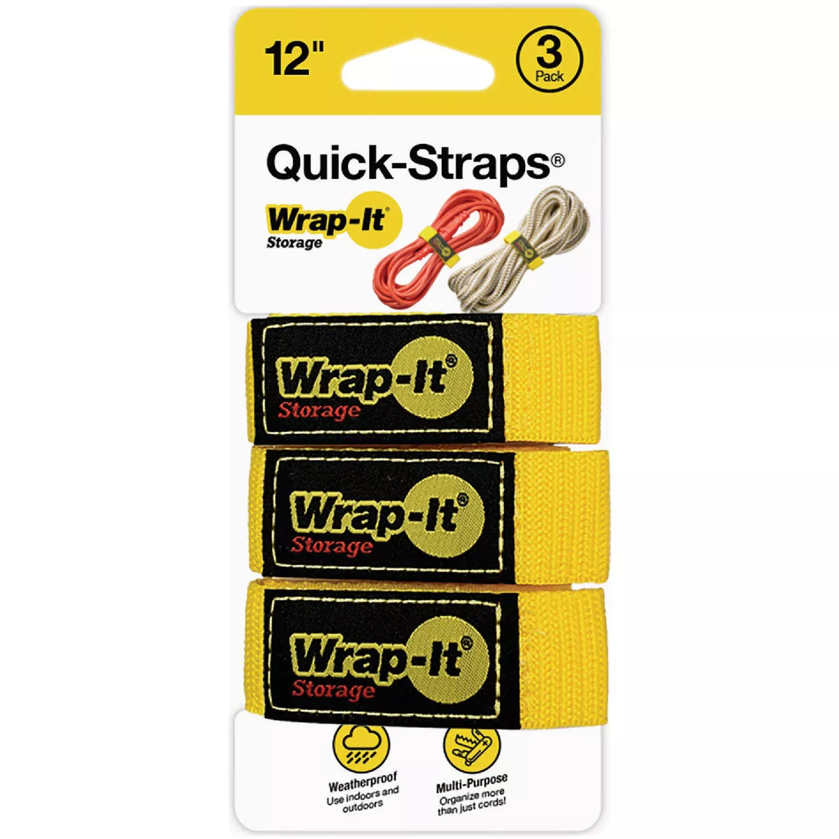 Wrap-It Storage Quick-Straps 12 In. Yellow Weatherproof Hook & Loop Strap (4-Pack) - photo 2