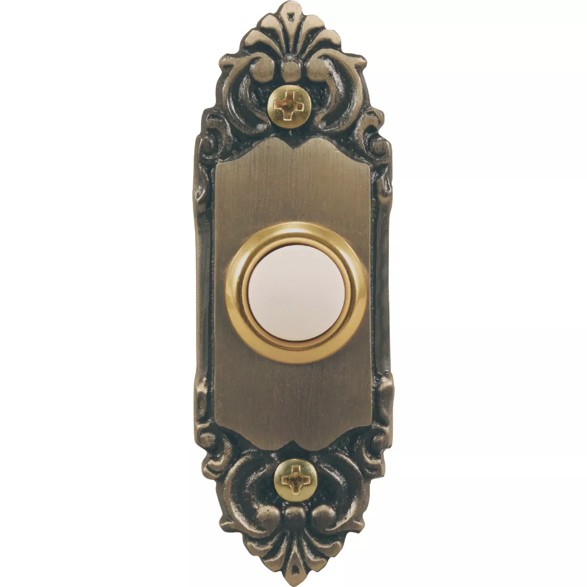 Heath Zenith Wired Antique Brass Fleur de Lis LED Lighted Doorbell Push-Button