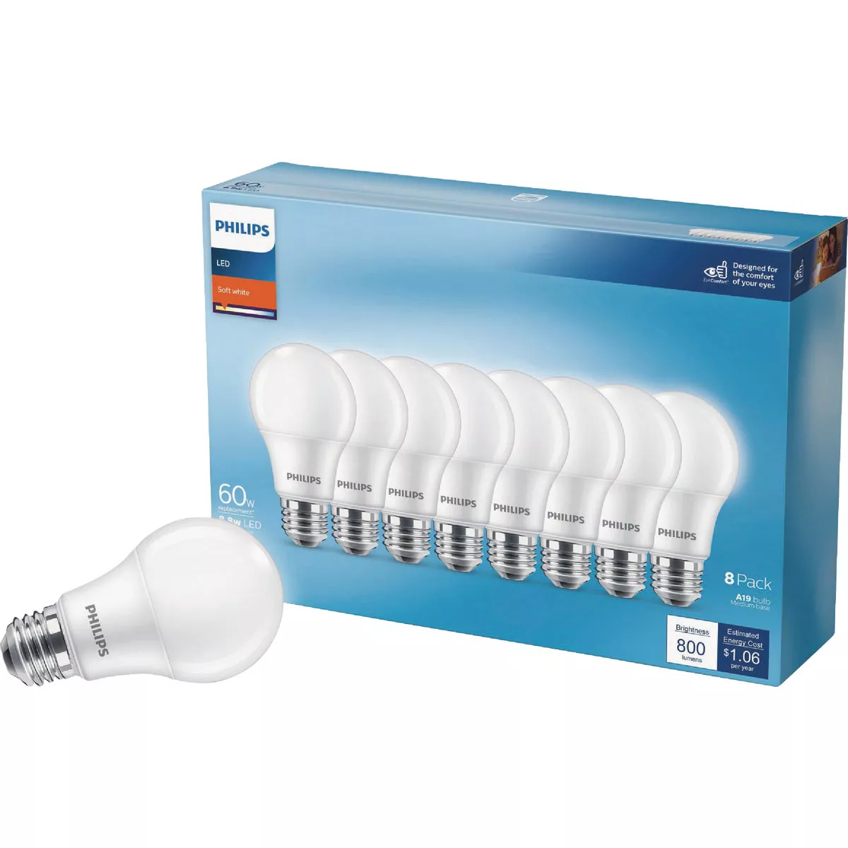 Philips 60W Equivalent Soft White A19 Medium LED Light Bulb (8-Pack)