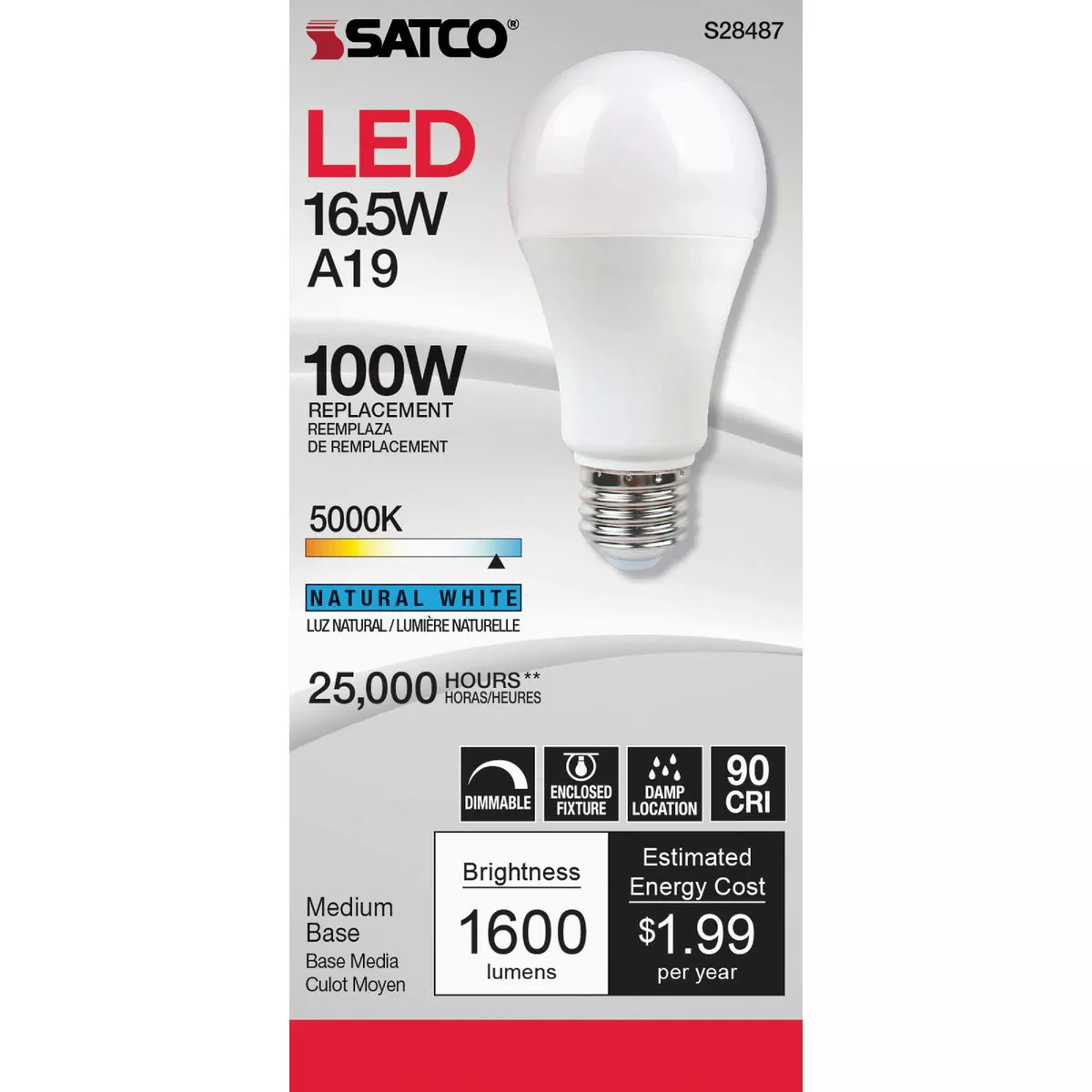 Satco 100W Equivalent Natural Light A21 Medium Dimmable LED Light Bulb - photo 3