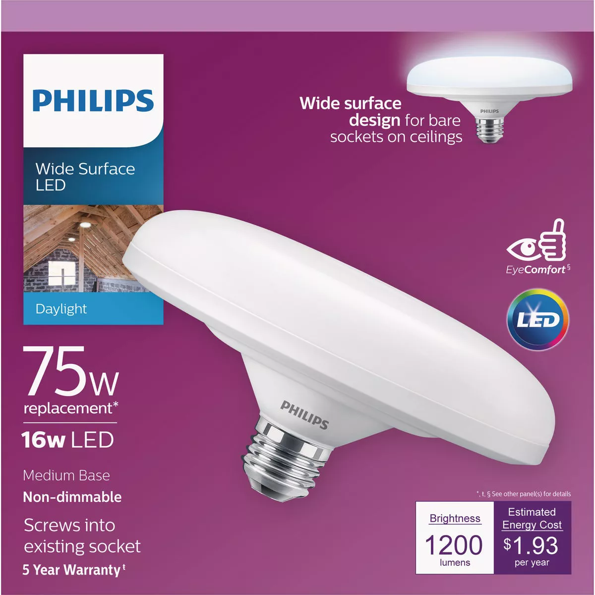 Philips 75W Equivalent Daylight Wide Surface Medium LED Floodlight Light Bulb - photo 2