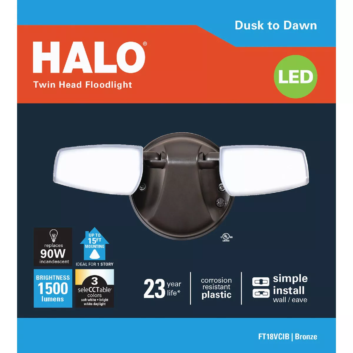 Halo Selectable Color Temperature Bronze Dusk to Dawn LED Twin Head Floodlight Fixture - photo 2