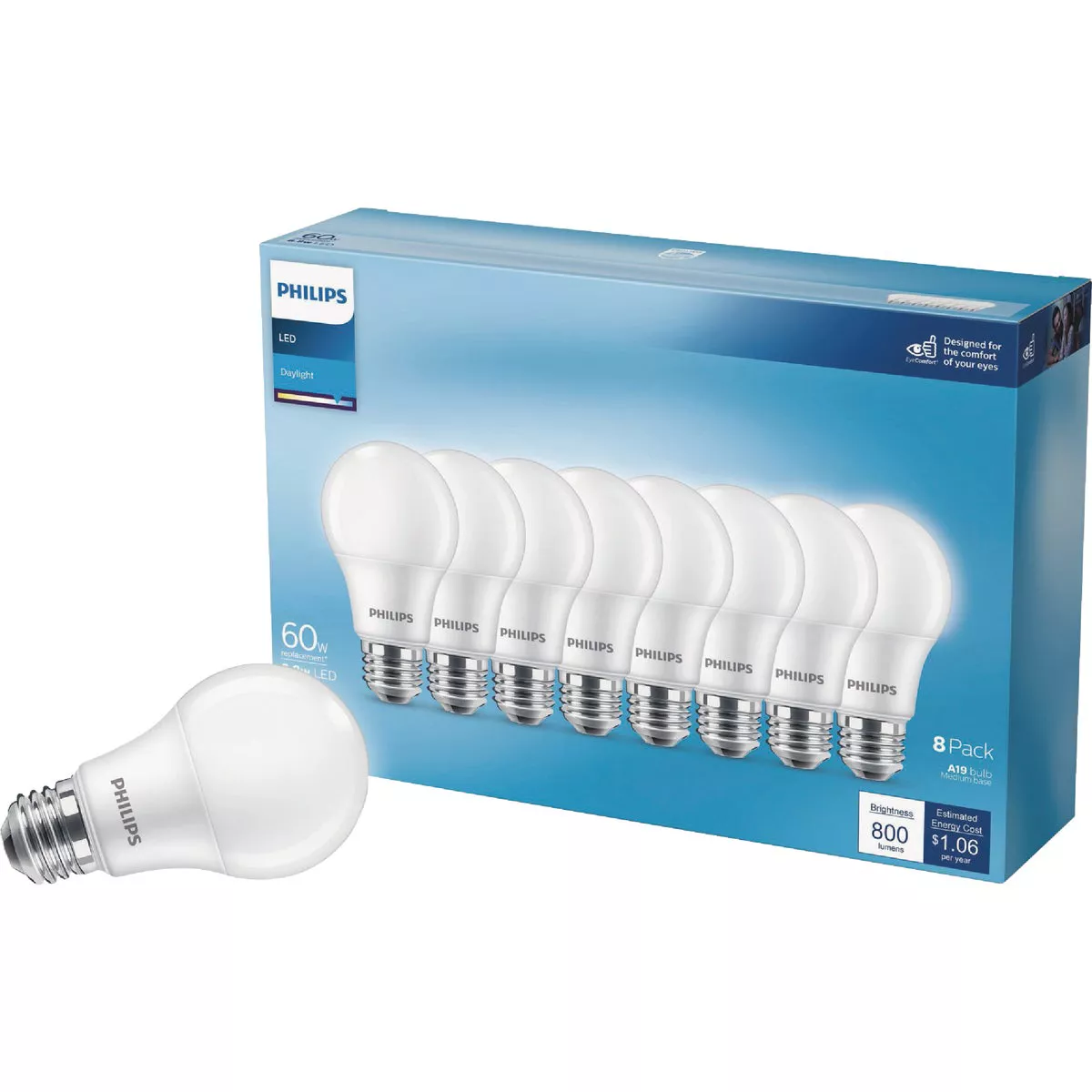 Philips 60W Equivalent Daylight A19 Medium LED Light Bulb (8-Pack)