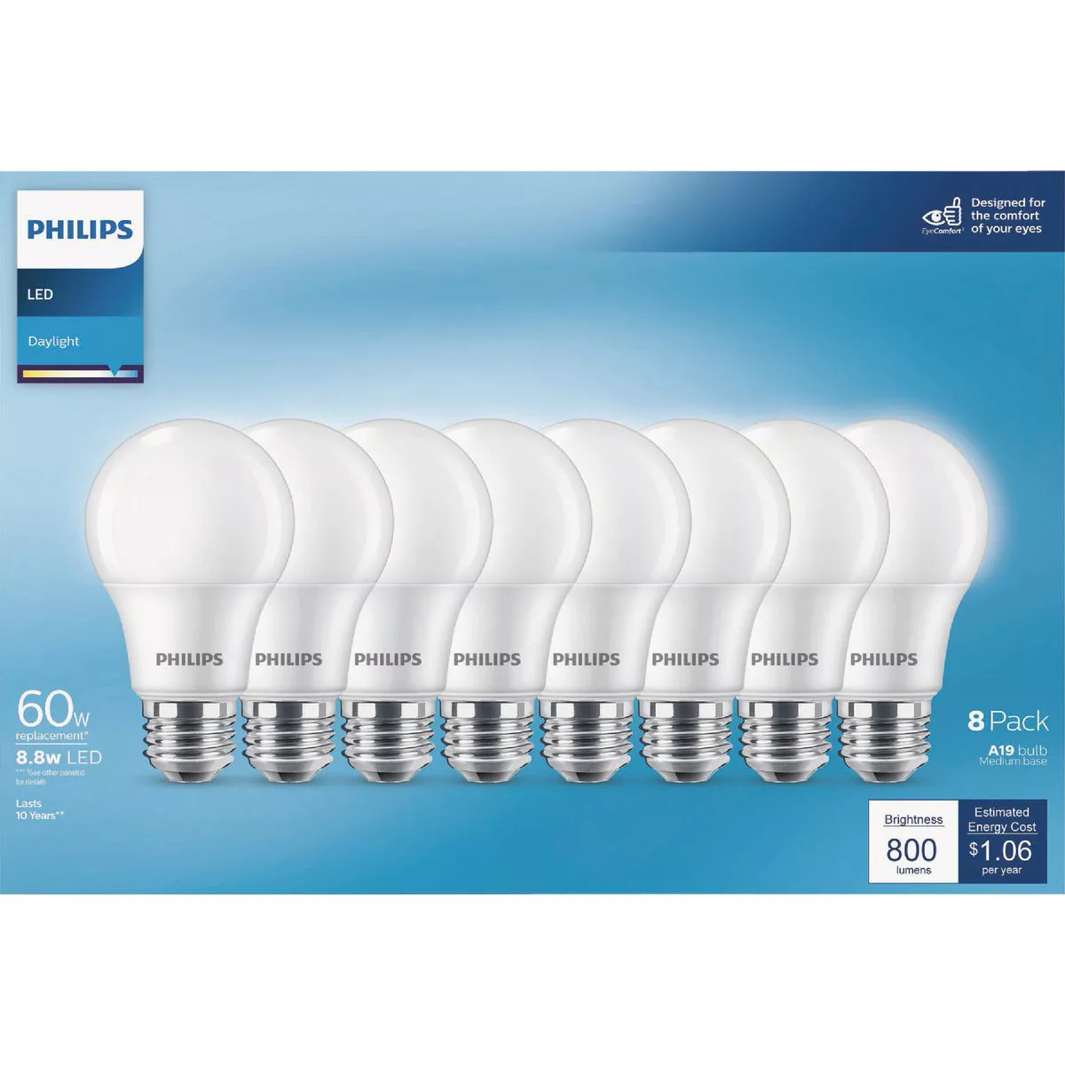 Philips 60W Equivalent Daylight A19 Medium LED Light Bulb (8-Pack) - photo 2