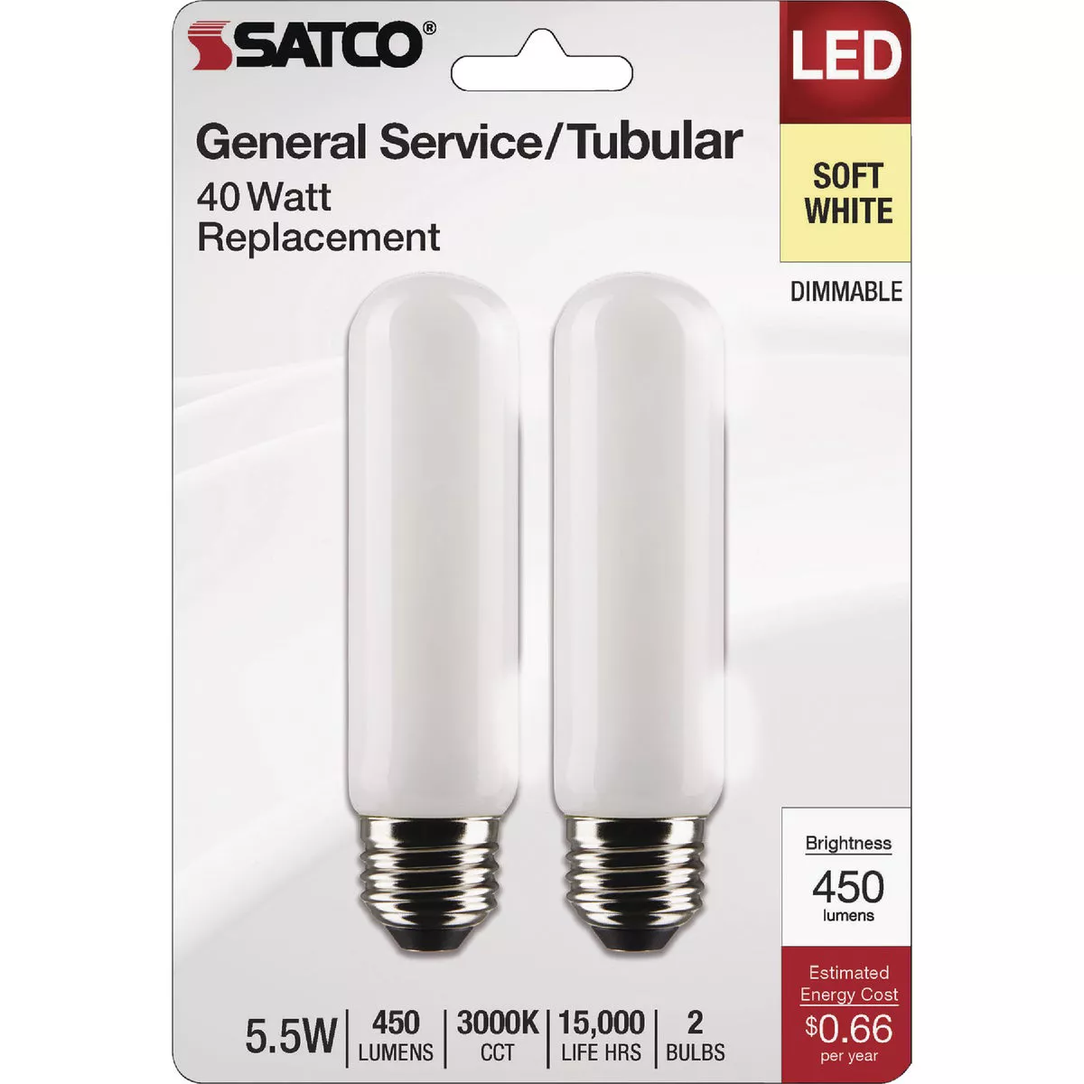 Satco 40W Equivalent T10 Medium Base 3000K Frosted LED Bulb (2-Pack) - photo 2