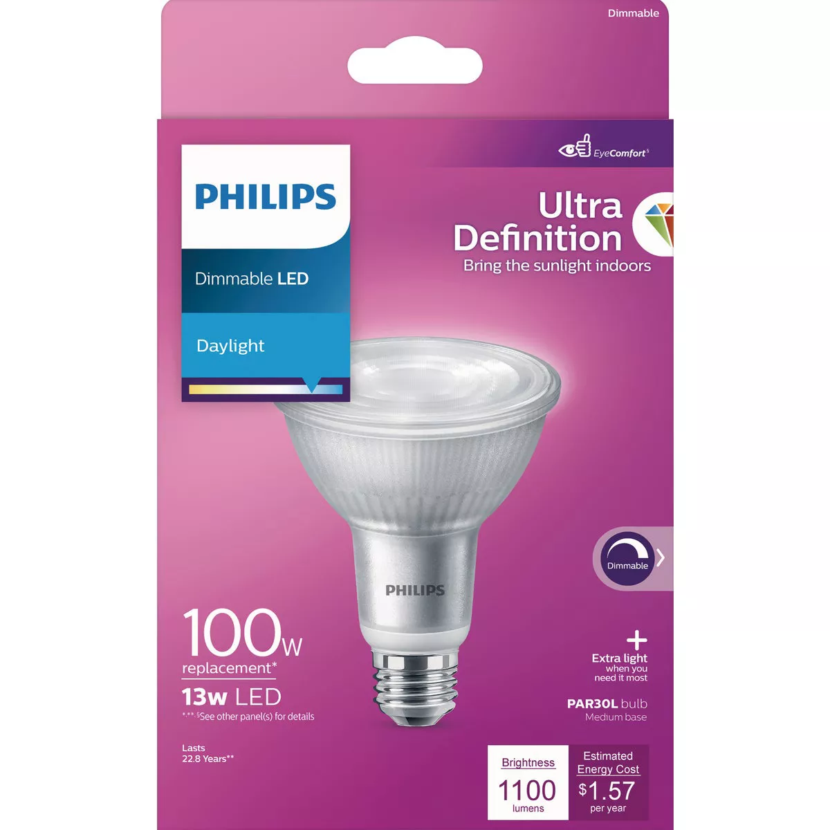 Philips Ultra Definition 100W Equivalent Daylight PAR30L Medium Dimmable LED Floodlight Light Bulb - photo 2
