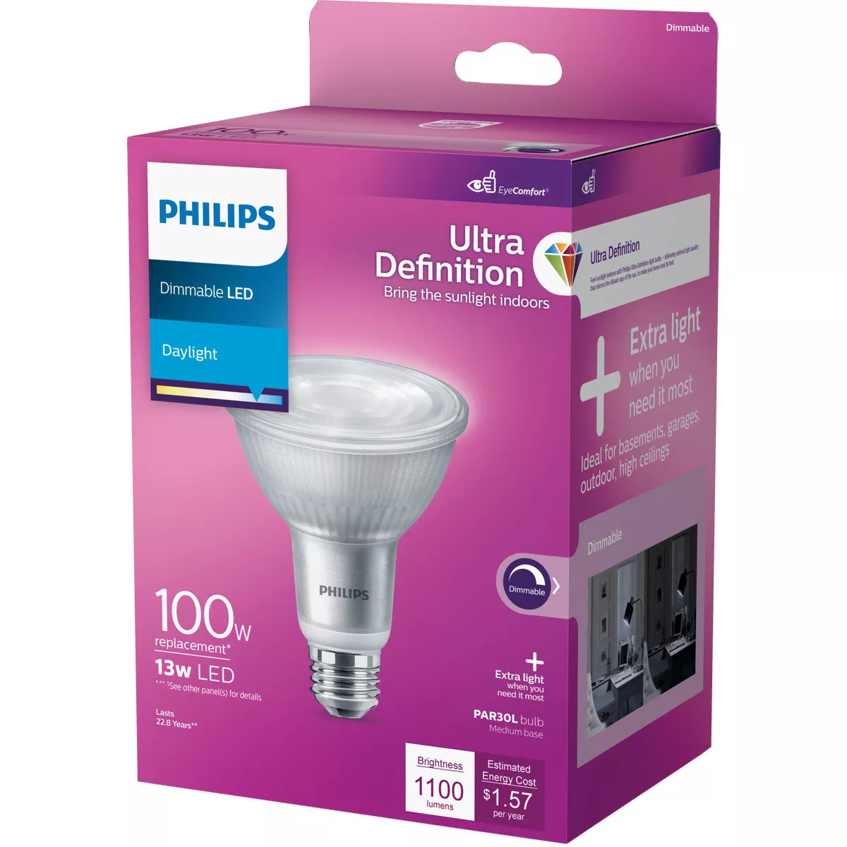 Philips Ultra Definition 100W Equivalent Daylight PAR30L Medium Dimmable LED Floodlight Light Bulb - photo 4