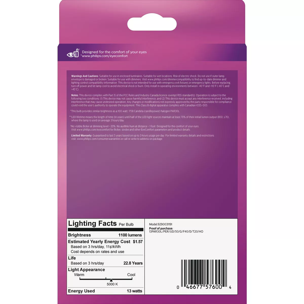 Philips Ultra Definition 100W Equivalent Daylight PAR30L Medium Dimmable LED Floodlight Light Bulb - photo 5