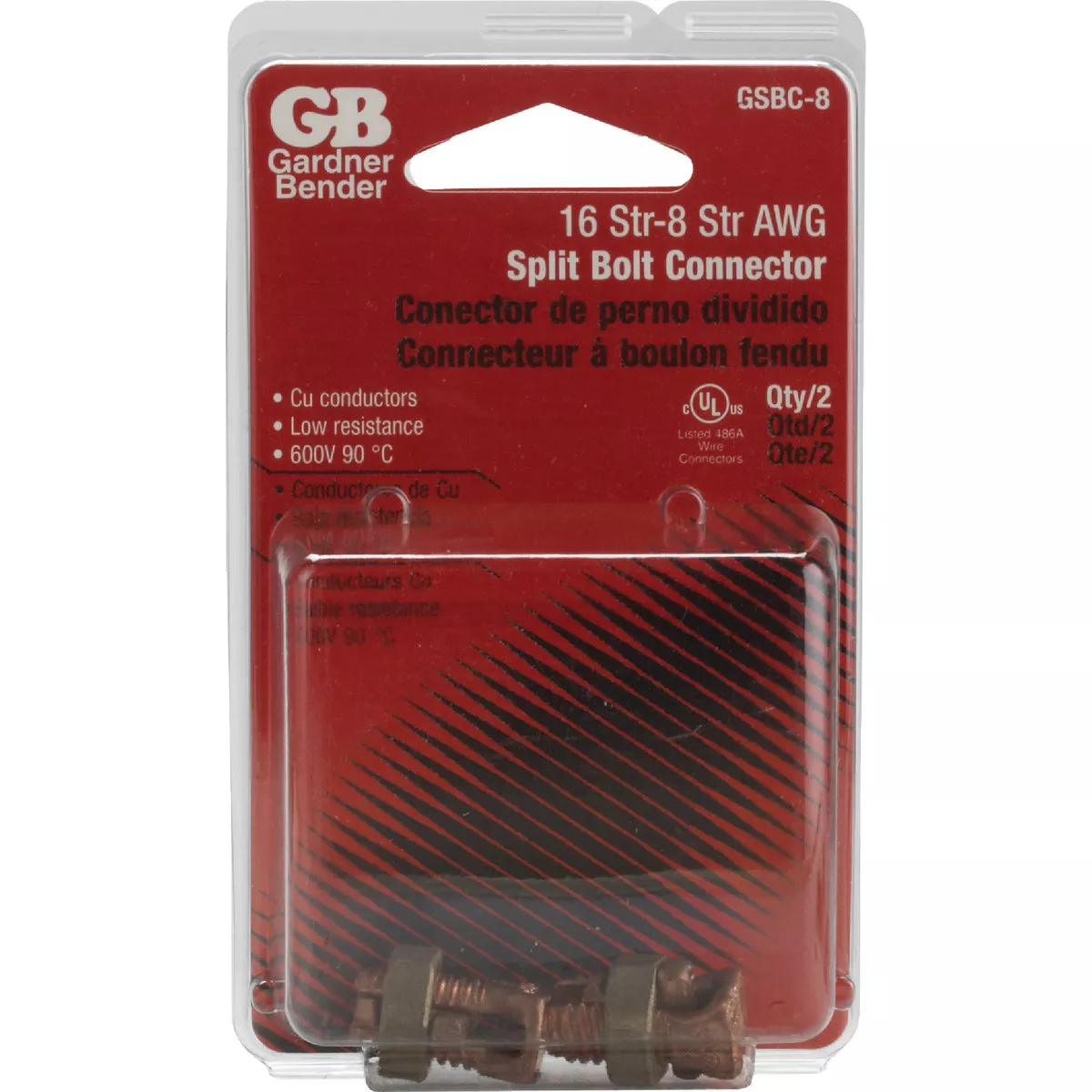 Gardner Bender #16 to #10 AWG Stranded, #16 to #8 AWG Solid Copper Alloy Split Bolt Connector (2-Pack) - photo 2